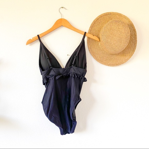 J. Crew Black Ruffle deep-V one-piece swimsuit - Picture 3 of 10